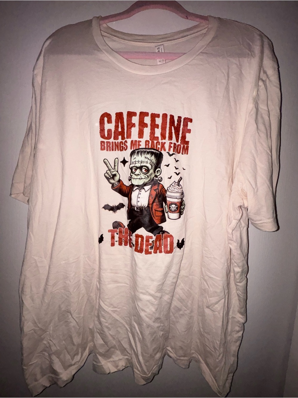 Bella Canvas Cream Short-Sleeve Tee with Red Caffeine Graphic